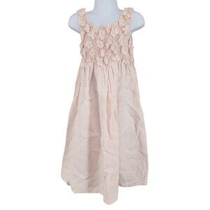 Girls Rosetta Millington Pink Linen Smocked 3D Flowers Floral Maxi Dress 6 USA